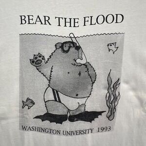 VTG HANES‎ BEEFY T-Shirt BEAR THE FLOOD WASHINGTON UNIVERSITY 1993 Men's XL READ